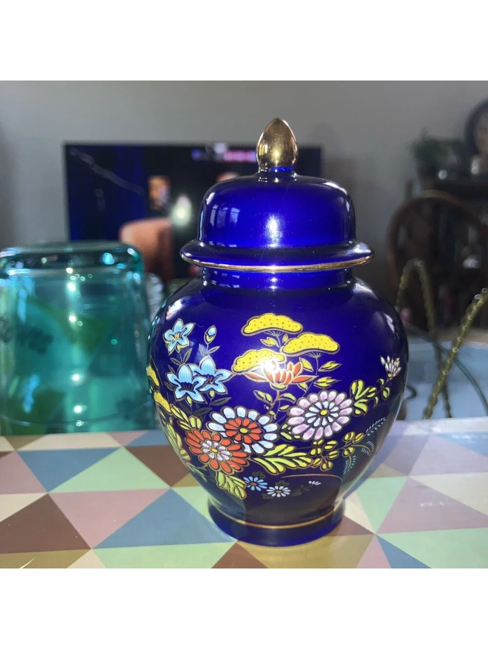 Small Ginger Blue Jar Japanese Urn Cobalt Vases Flowers Satsuma With Lid Vintage
